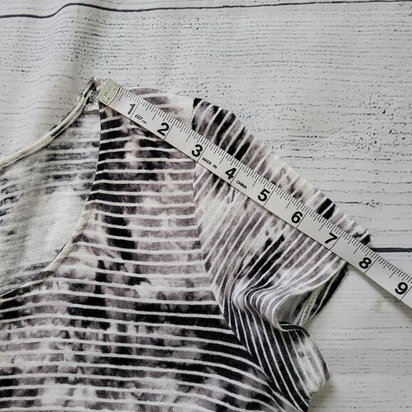 J. Jill	Size	S Pure Jill Linen Blend Grey Black Striped Bleach Dye Top Casual - Picture 6 of 8
